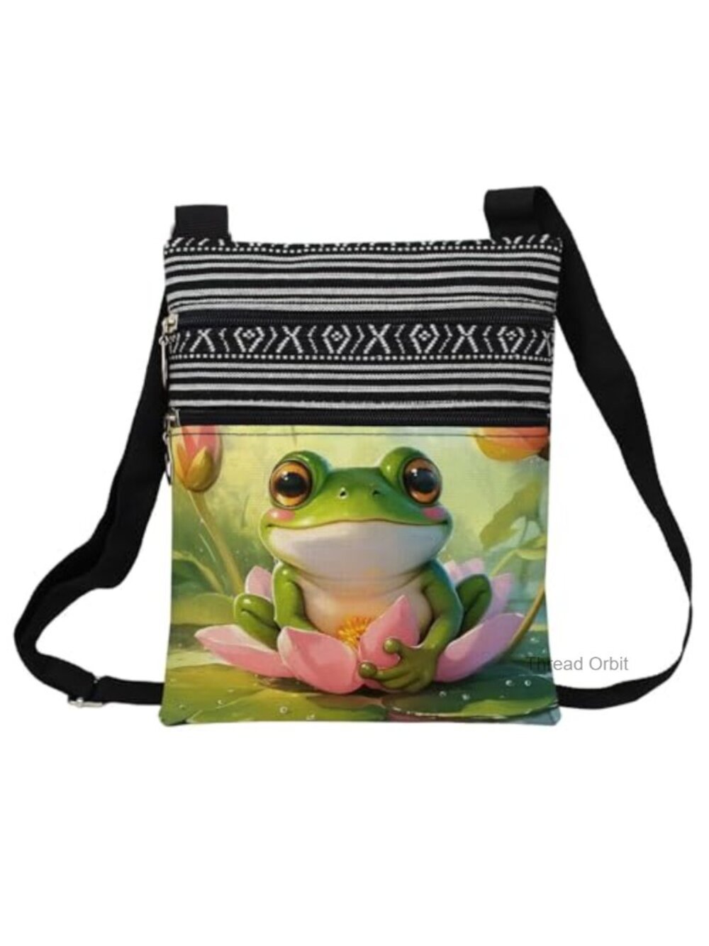 Frog Print Crossbody Bag Polyester Adjustable Strap Small Purse